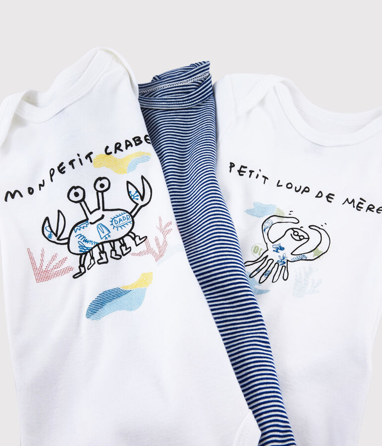 3er-Set kurz&auml;rmelige, wei&szlig;e Baby-Bodys Serge Bloch vielfarbig