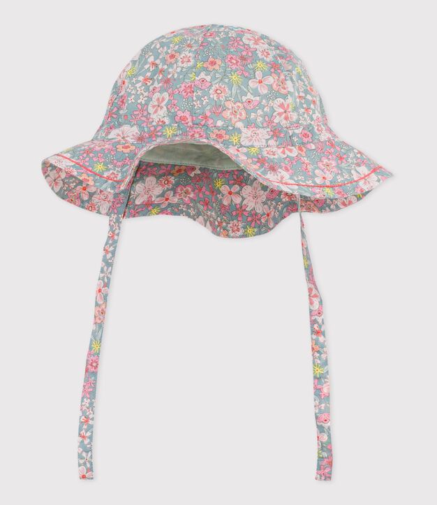 Breitkrempiger Baby-Sonnenhut aus Popeline mit Blumenmuster f&uuml;r M&auml;dchen blau/vielfarbig