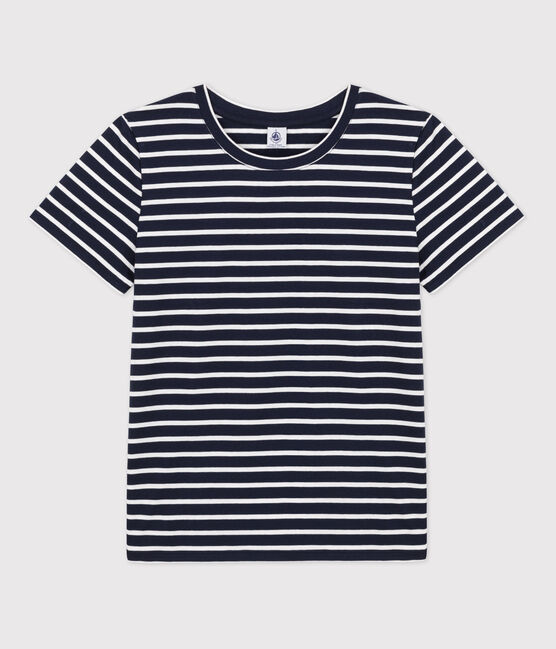 Damen-T-Shirt LE DROIT aus Baumwolle mit Rundhalsausschnitt blau SMOKING/weiss MARSHMALLOW