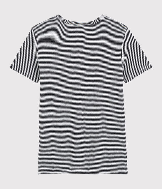 Damen-T-Shirt aus Baumwolle mit V-Ausschnitt blau SMOKING/weiss MARSHMALLOW