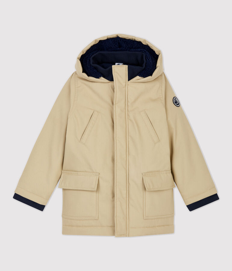 Kinder-Parka aus beschichteter Baumwolle f&uuml;r Jungen beige