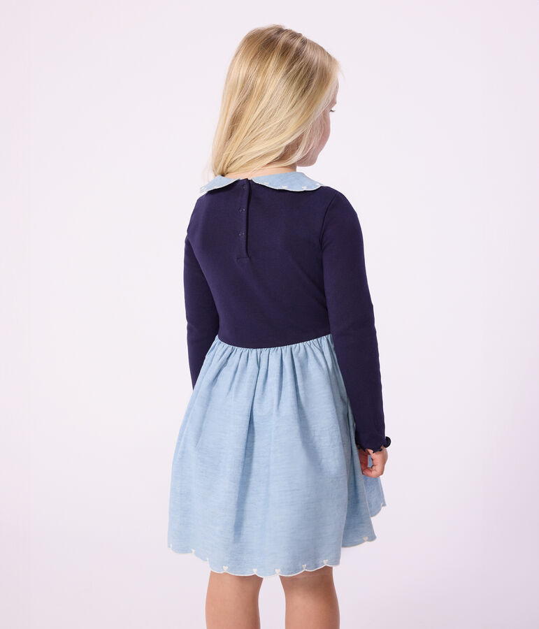 Lang&auml;rmeliges Kinder-Kleid aus zwei Stoffen blau SOIR