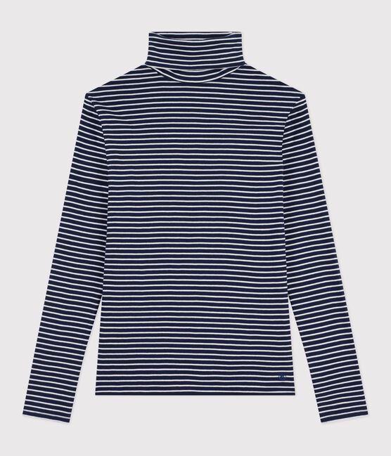 Damen-Rollkragenshirt L'Iconique aus Baumwolle blau SMOKING/weiss MARSHMALLOW