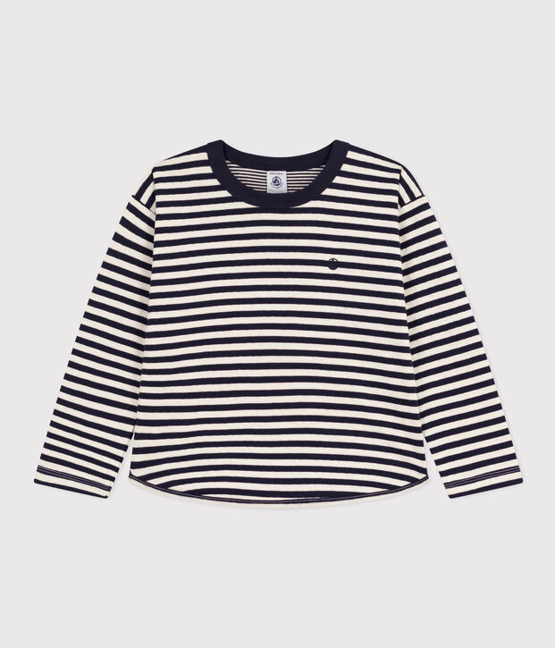 Lang&auml;rmeliges T-Shirt aus Doppeljersey f&uuml;r Kinder/Jungen blau/naturfarben