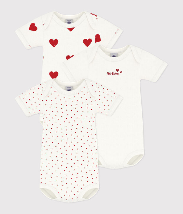 3er-Set kurz&auml;rmelige Baby-Bodys aus Baumwolle mit Herzmuster vielfarbig