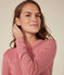 Langärmeliges Damen-T-Shirt L'Iconique aus einfarbigem Rippstrick rosa ROSEWOOD