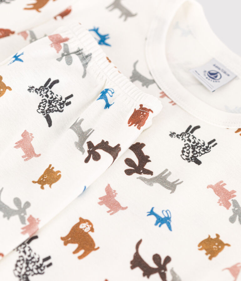 Kurz&auml;rmeliger Kinderpyjama aus Baumwolle weiss MARSHMALLOW/weiss MULTICO