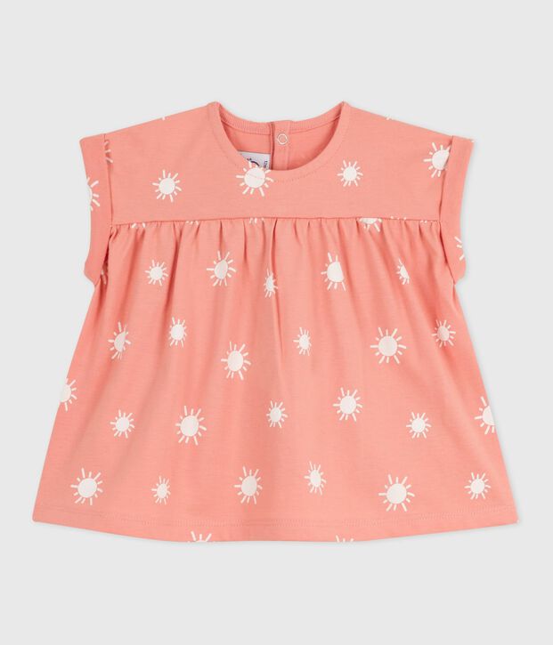 Kurz&auml;rmelige Baby-Bluse aus Baumwolle mit Sonnenmuster orange/weiss
