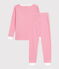 Kinder-Pyjama aus Baumwolle mit eng anliegenden Beinen und Streifen rosa PEONIA/ MARSHMALLOW