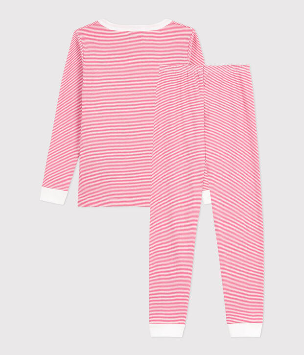 Baumwollpyjama f&uuml;r Kinder, sehr figurbetont mit Streifen rosa/weiss