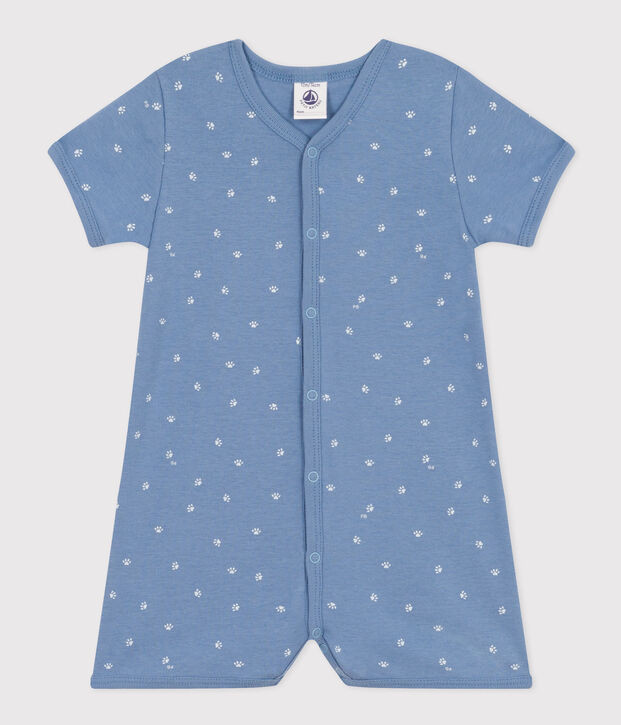 Kurzer Baby-Overall aus Baumwolle blau/weiss
