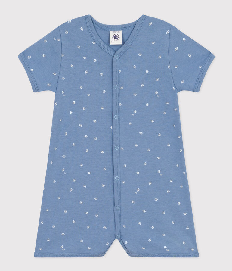 Kurzer Baby-Overall aus Baumwolle blau/weiss