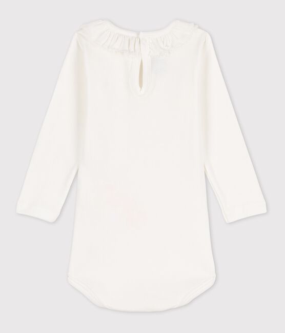 Langärmeliger Baby-Body aus Baumwolle mit Rüschenkragen weiss MARSHMALLOW