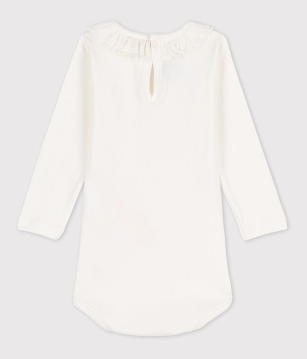 Lang&auml;rmeliger Baby-Body aus Baumwolle mit R&uuml;schenkragen weiss