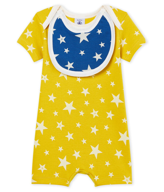 Baby-Kurzoveralls aus Rippstrick f&uuml;r Jungen gelb/weiss
