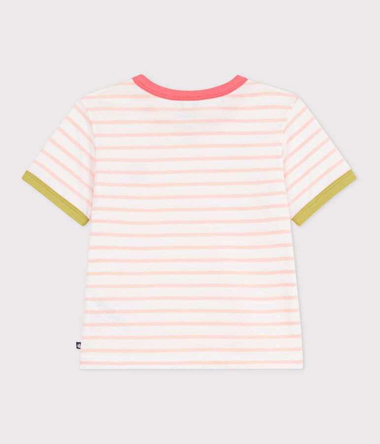 Kurz&auml;rmeliges Kinder-T-Shirt aus Baumwolle mit Streifen weiss/orange