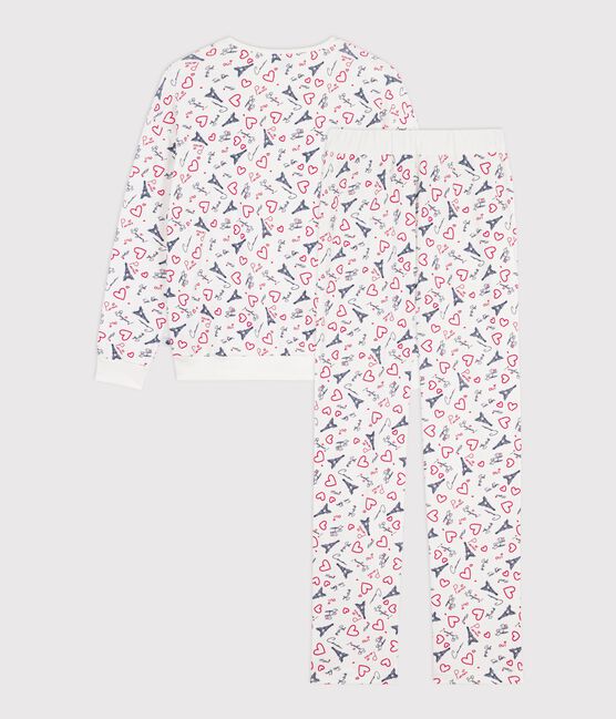 Damen-Pyjama aus Baumwolle mit Paris-Motiv weiss MARSHMALLOW/weiss MULTICO