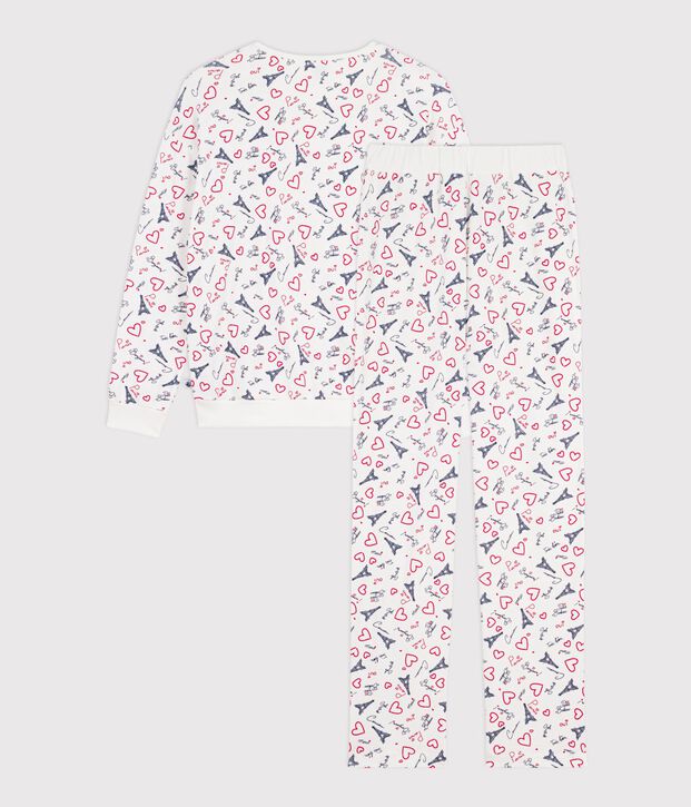 Damen-Pyjama aus Baumwolle mit Paris-Motiv weiss/vielfarbig