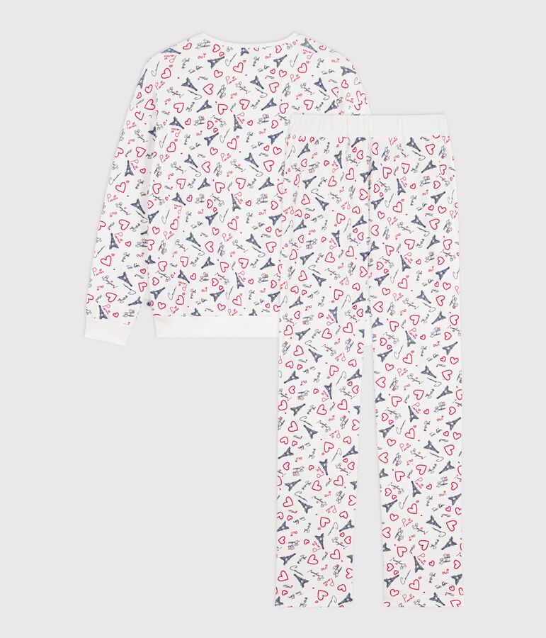 Damen-Pyjama aus Baumwolle mit Paris-Motiv weiss/vielfarbig