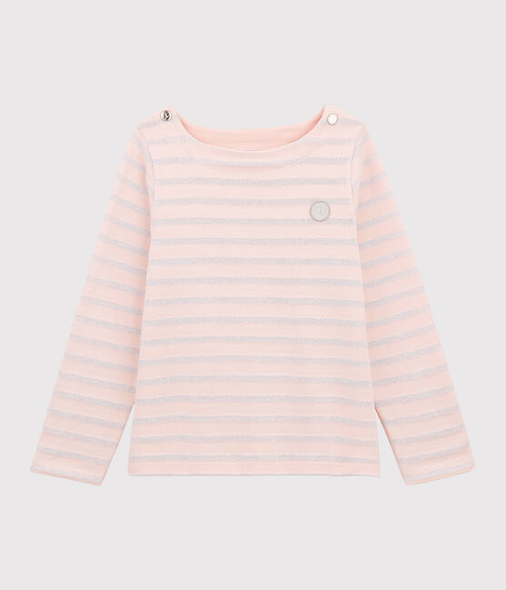 Kindershirt aus Jerseystoff mit Marinestreifen für Mädchen rosa MINOIS/ ARGENT