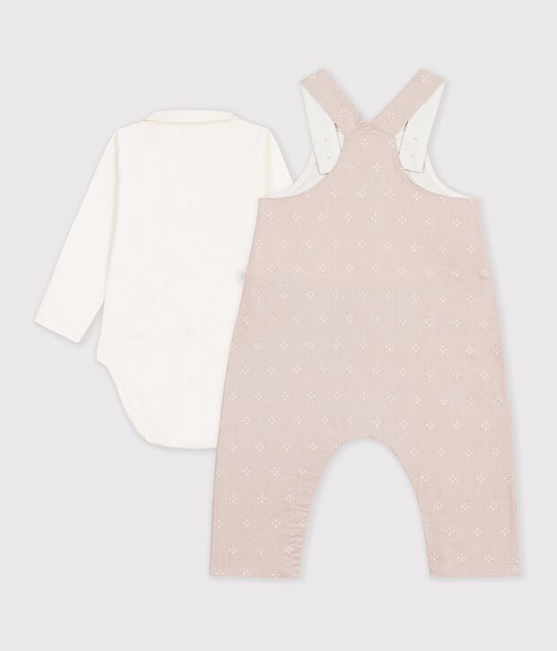 Baby-Set Latzhose und Body mit Kragen aus einfarbiger Baumwolle vielfarbig