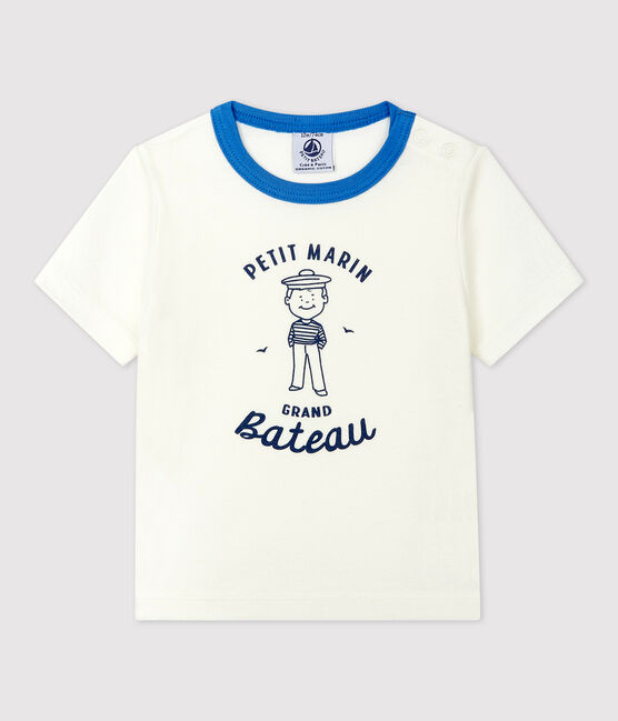 Kurzärmeliges Baby-T-Shirt aus Baumwolle mit Matrosenmotiv weiss MARSHMALLOW
