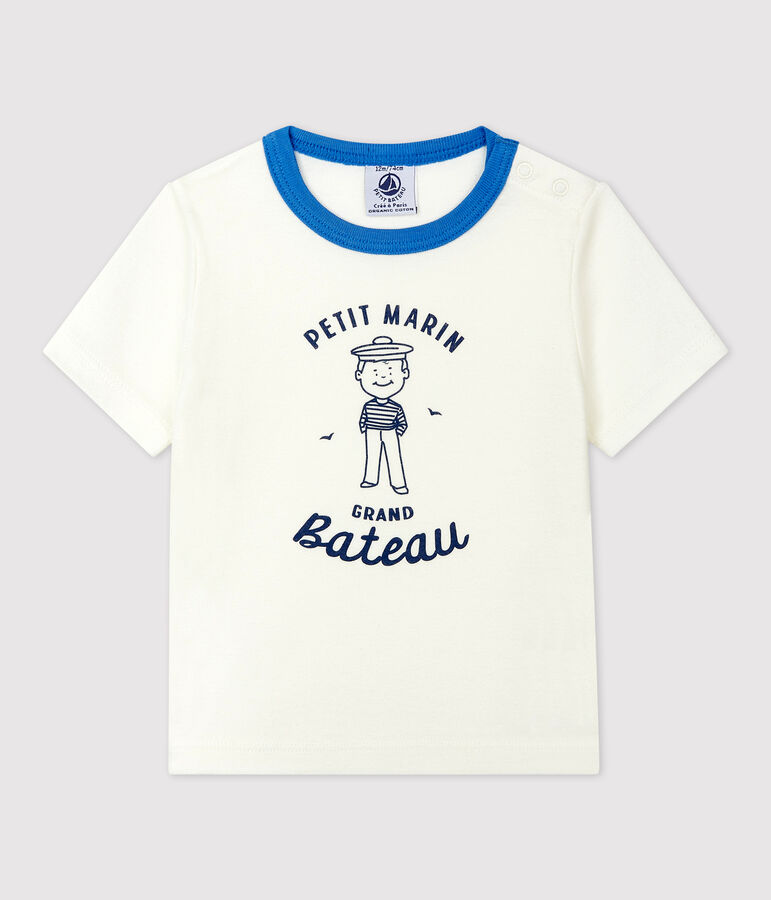 Kurz&auml;rmeliges Baby-T-Shirt aus Baumwolle mit Matrosenmotiv weiss