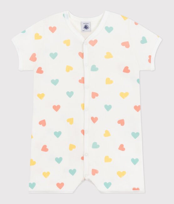 Baby-Kurzoverall aus Baumwolle mit Herzen weiss MARSHMALLOW/weiss MULTICO