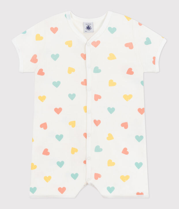 Baby-Kurzoverall aus Baumwolle mit Herzen weiss/vielfarbig