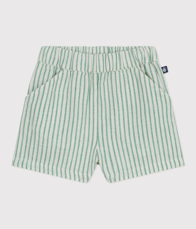 Baby-Shorts aus Baumwolle/Leinen mit Streifen gr&uuml;n/gr&uuml;n