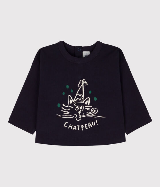 Langärmeliges bedrucktes Baby-T-Shirt aus Baumwolle blau SMOKING