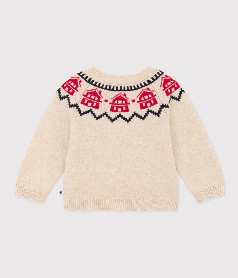 Baby-Jacquard-Pullover aus Woll und Baumwollstrick beige/vielfarbig