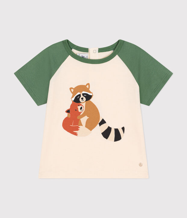 Kurz&auml;rmeliges Baby-T-Shirt aus feinem Jersey naturfarben/gr&uuml;n