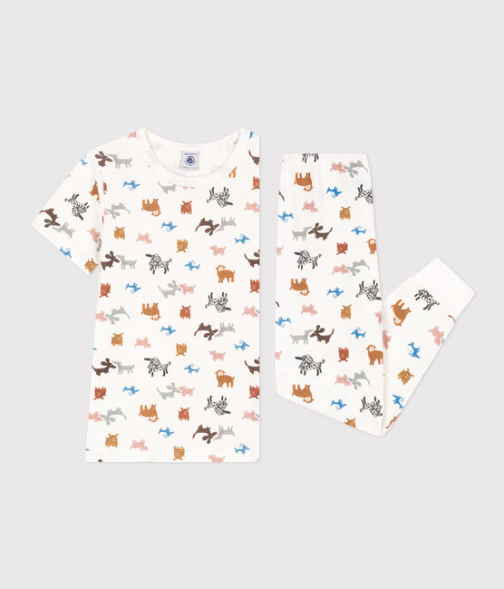 Kurzärmeliger Kinderpyjama aus Baumwolle weiss MARSHMALLOW/weiss MULTICO
