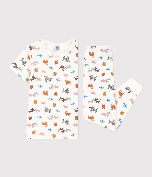 Kurz&auml;rmeliger Kinderpyjama aus Baumwolle weiss/vielfarbig