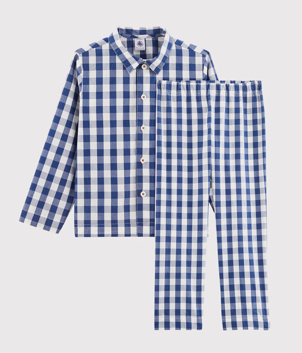 Kinderpyjama aus Twill mit Karo-Muster f&uuml;r Jungen blau/weiss