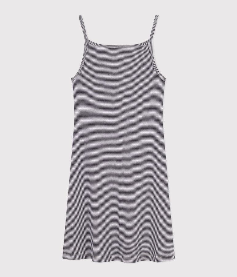 Gestreiftes Damen-Kurznachthemd aus Baumwolle blau SMOKING/weiss MARSHMALLOW