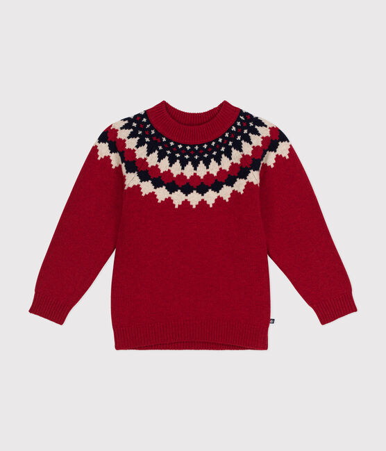 Kinder Jacquard-Pullover aus Wolle und Baumwolle für Jungen rot STOP/ MULTICO