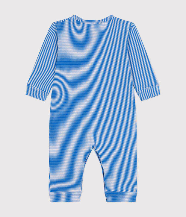 Babypyjama ohne F&uuml;&szlig;e aus Baumwolle mit Streifenmuster blau/weiss