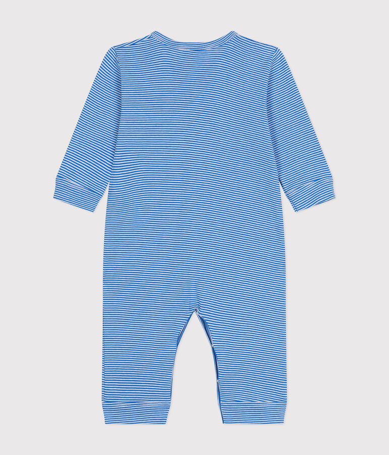 Babypyjama ohne F&uuml;&szlig;e aus Baumwolle mit Streifenmuster DELPHINIUM/ MARSHMALLOW