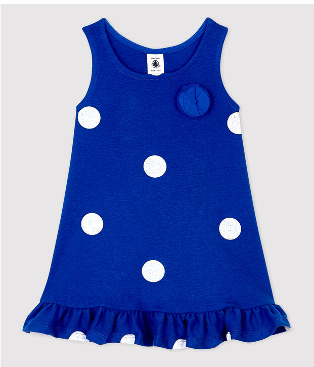 &Auml;rmelloses Baby-Kleid aus Leinen f&uuml;r M&auml;dchen blau/weiss