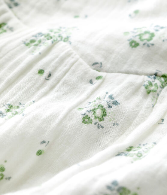 Kurzärmelige Baby-Bluse aus Bio-Musselin-Stoff mit Blumenmuster weiss MARSHMALLOW/weiss MULTICO