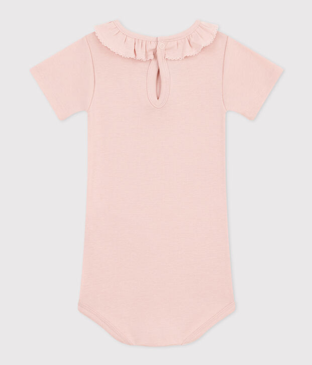 Kurz&auml;rmeliger Baby-Body aus Baumwolle mit R&uuml;schenkragen rosa