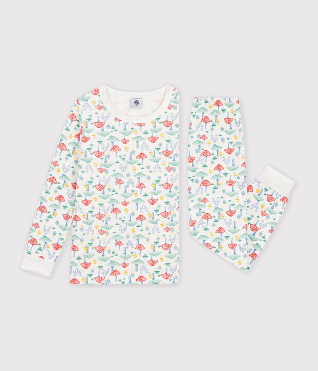 Kinder-Pyjama aus Molton mit Pilzmotiv weiss/vielfarbig