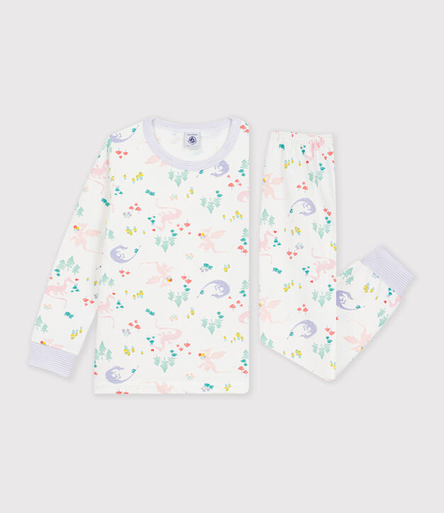 Kinder-Pyjama aus Molton mit Drachenmotiv weiss/vielfarbig