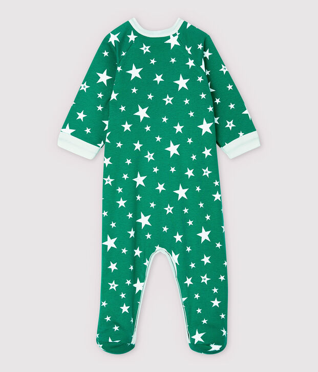 Baby-Strampler aus Baumwolle mit Rei&szlig;verschluss und Sternen-Motiv gr&uuml;n/weiss