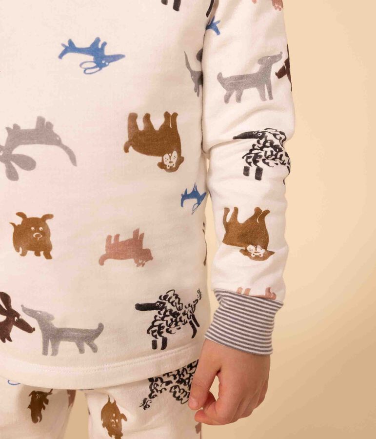 Kinderpyjama zum Verkleiden aus Molton mit Hundmotiv weiss/vielfarbig