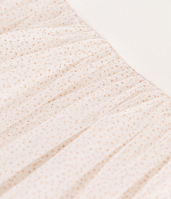 Kurzärmeliges Kinder-Kleid aus Baumwolle und Tüll weiss MARSHMALLOW/rosa COPPER