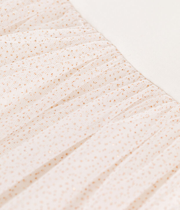 Kurz&auml;rmeliges Kinder-Kleid aus Baumwolle und T&uuml;ll weiss/rosa