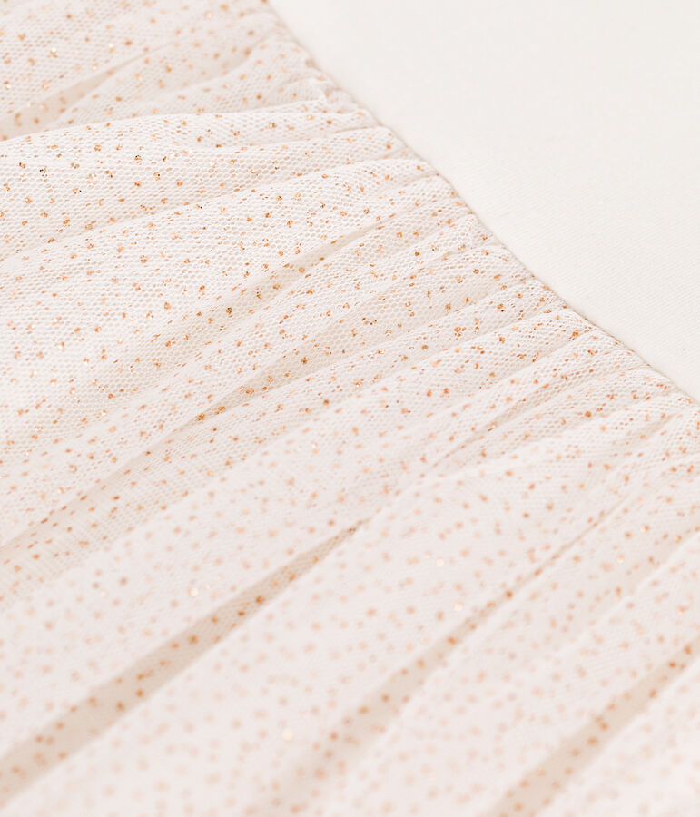 Kurz&auml;rmeliges Kinder-Kleid aus Baumwolle und T&uuml;ll weiss/rosa